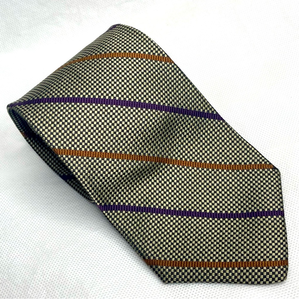 VTG Ferrel Reed D M Williams Imported Silk Jacquard Tie Mens Handsewn Checkered